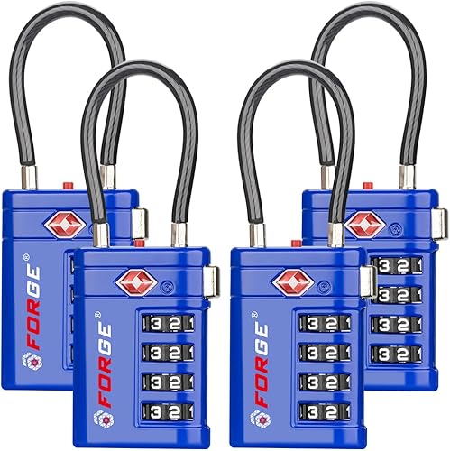 Forge Cerraduras de equipaje aprobadas por la TSA Cerraduras de viaje TSA de combinación de 4 dígitos con TSA008, indicador de alerta abierta,