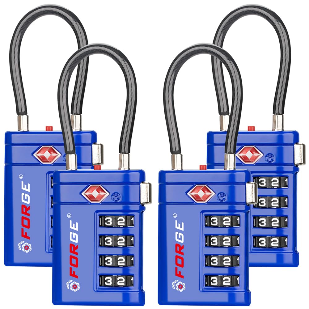Forge Open Alert TSA Approved Luggage Locks, Blue, 4 Pack Locks.