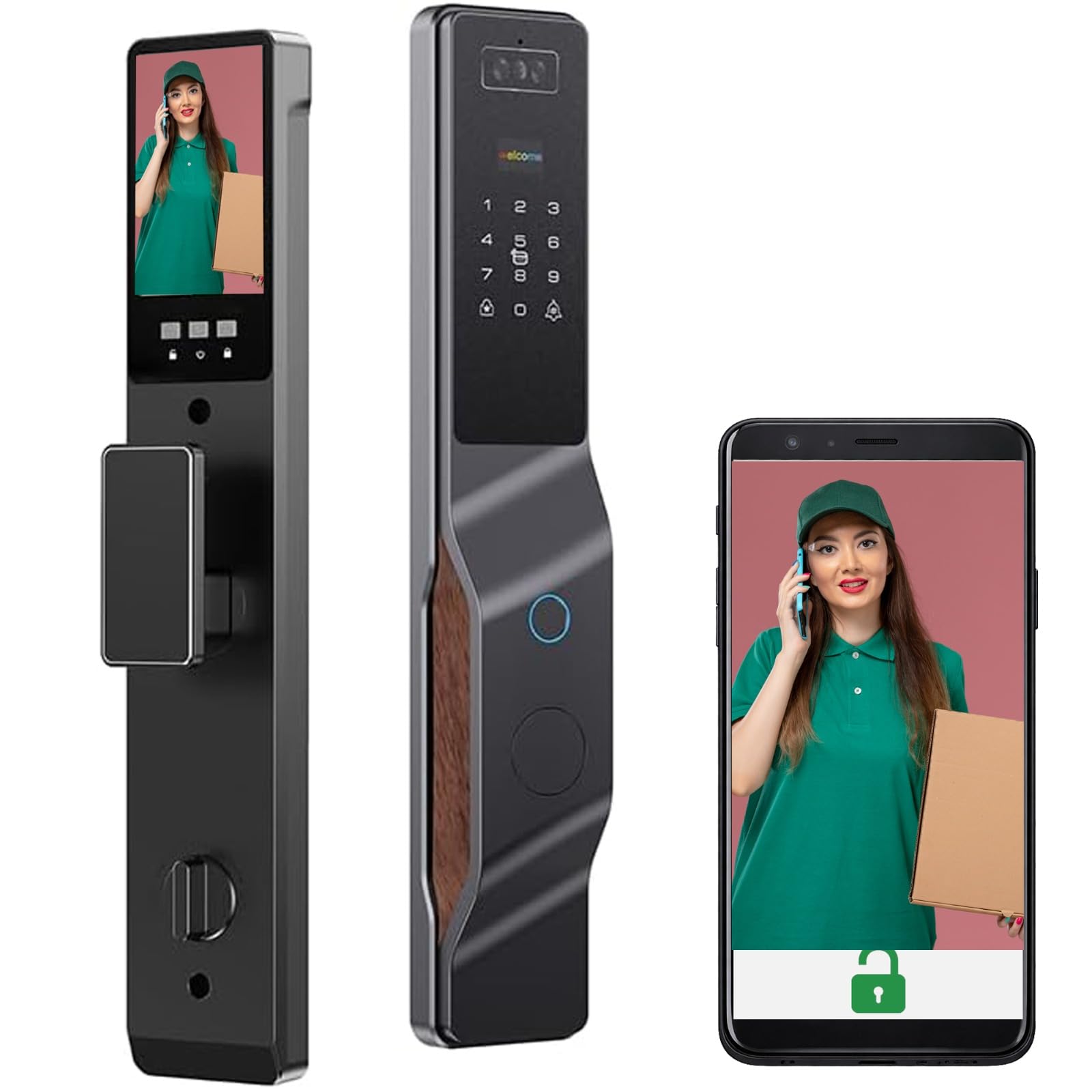 Mabtck 3D Face Recognition Smart Door Lock with Camera & Screen – Biometric Fingerprint & Keyless Entry Deadbolt, IC Card, App Control & Mechanical Keys, Aluminum Alloy, Auto-Lock, Works with Alexa