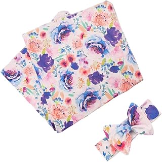 SECFOU 1 Conjunto/2 Pçs Faixa De Cabelo Envoltório Infantil Terno Recém-Nascido Cobertores Bebê Hijab Terno Bebê Recém-Nascido Recebendo Cobertor Recém-Nascido Swaddle Infantil Floral