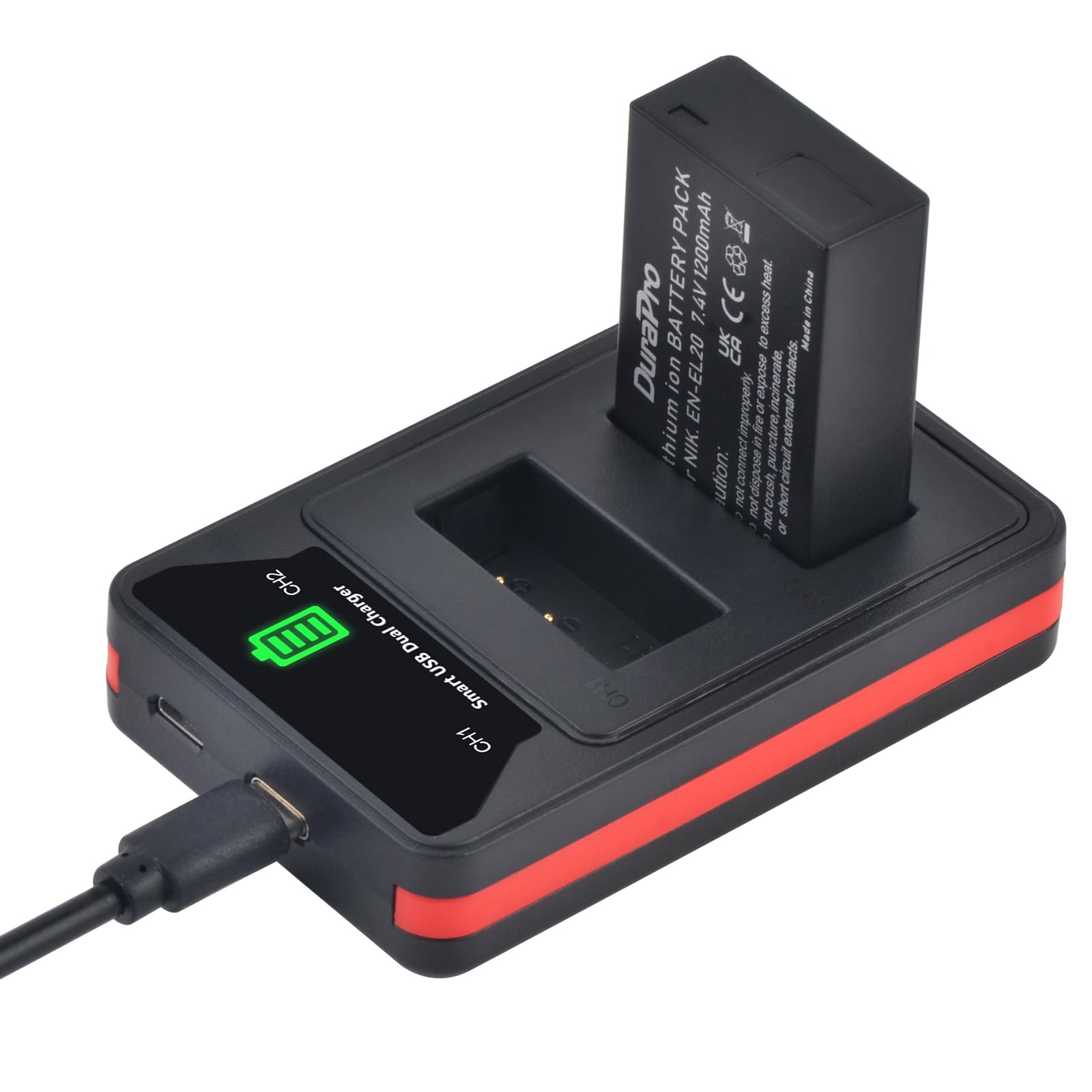 DuraPro 2Pcs 1200mAh EN-EL20 EN EL20 Battery + LCD Dual USB Charger with Type C Port for Nikon EN-EL20,EN-EL20a, Nikon Coolpix P1000, P950 Coolpix A 1 J1/1 J2/1 J3/1 S1/1 V3 Cameras