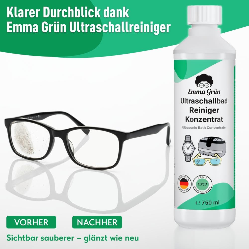 Emma Grün® Ultraschallreiniger Flüssigkeit 5 x 750 ml – Konzentrat für Brillen, Schmuck & Dentalgeräte – für Ultraschallgeräte (5)