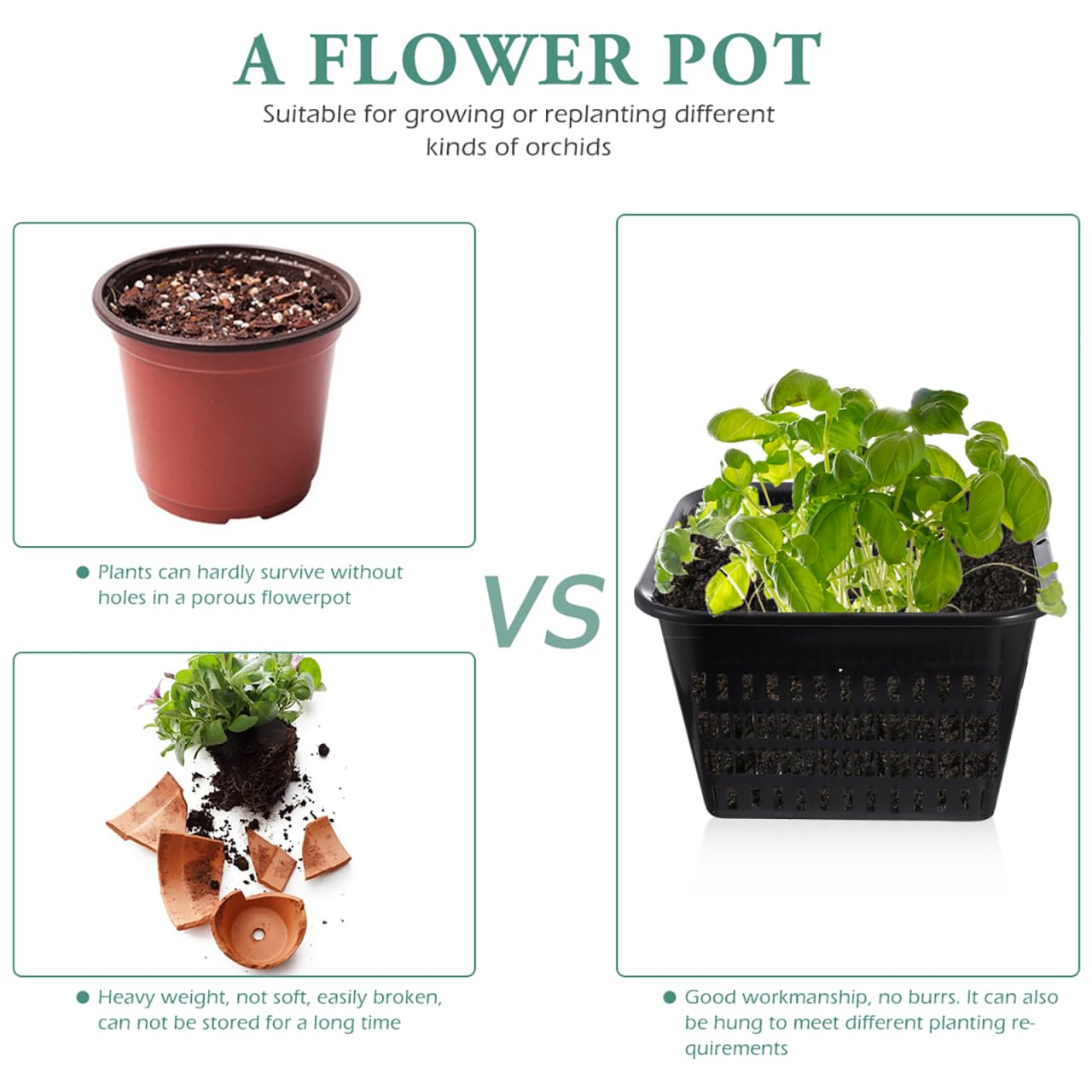 Lot de 5 pots de fleurs en plastique à fentes en maille filet pour plantes hydroponiques pour plantes d'intérieur et plantes vertes