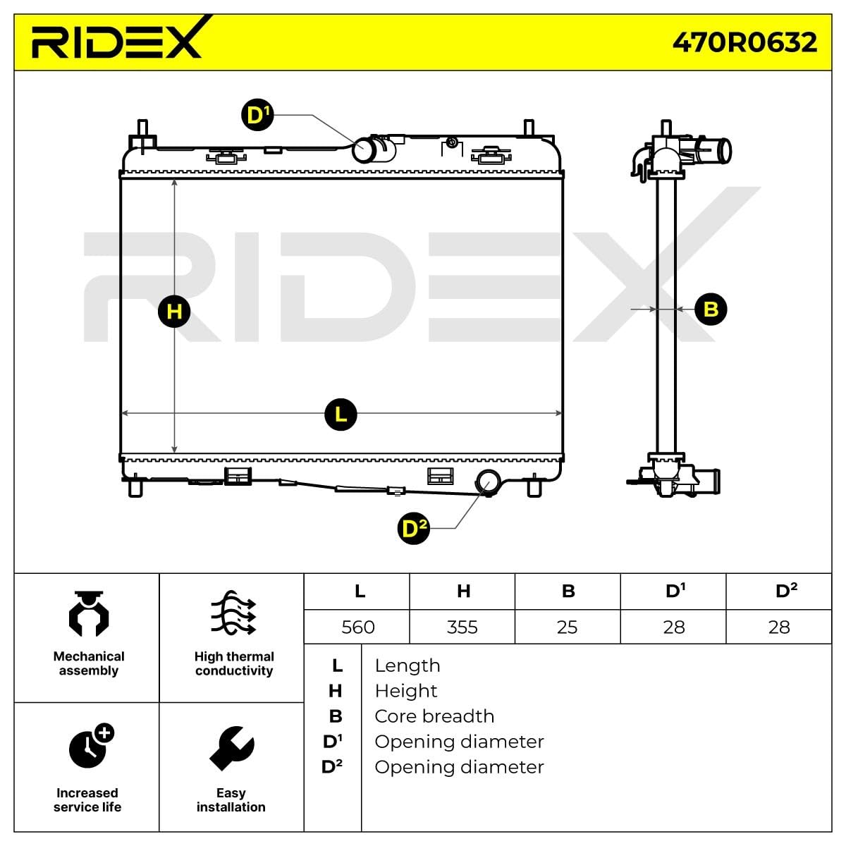 RIDEX 470R0632 Radiatore motore Compatibilità con FORD Fiesta Mk6 Hatchback JA8, JR8