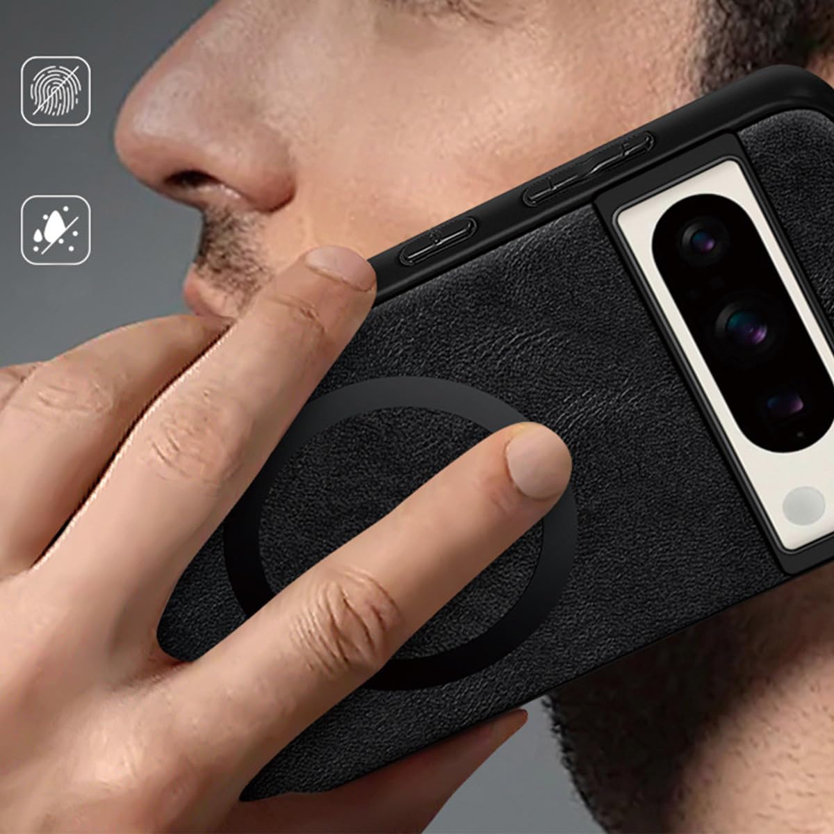 Magnetische Lederhülle Für Google Pixel 9/9 Pro – Ultradünn, Stoßfest, Mit Drahtlosem Laden, Grau
