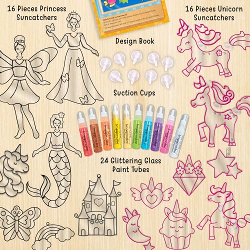 Image of Imagimake Window Art Princess & Unicorn | Mermaid Suncatcher Kit | 32 Pieces Glass Painting Set | Kids Activities Ages 5-8 | DIY Craft Kit | Birthday Gift for Girls Ages 5,6,7,8,9,10,12 Years Old
