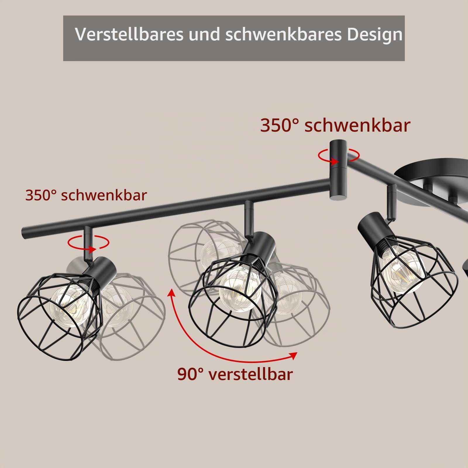 LED Deckenstrahler 6 Flammig, E14 Deckenlampe Schwenkbar, Schwarz