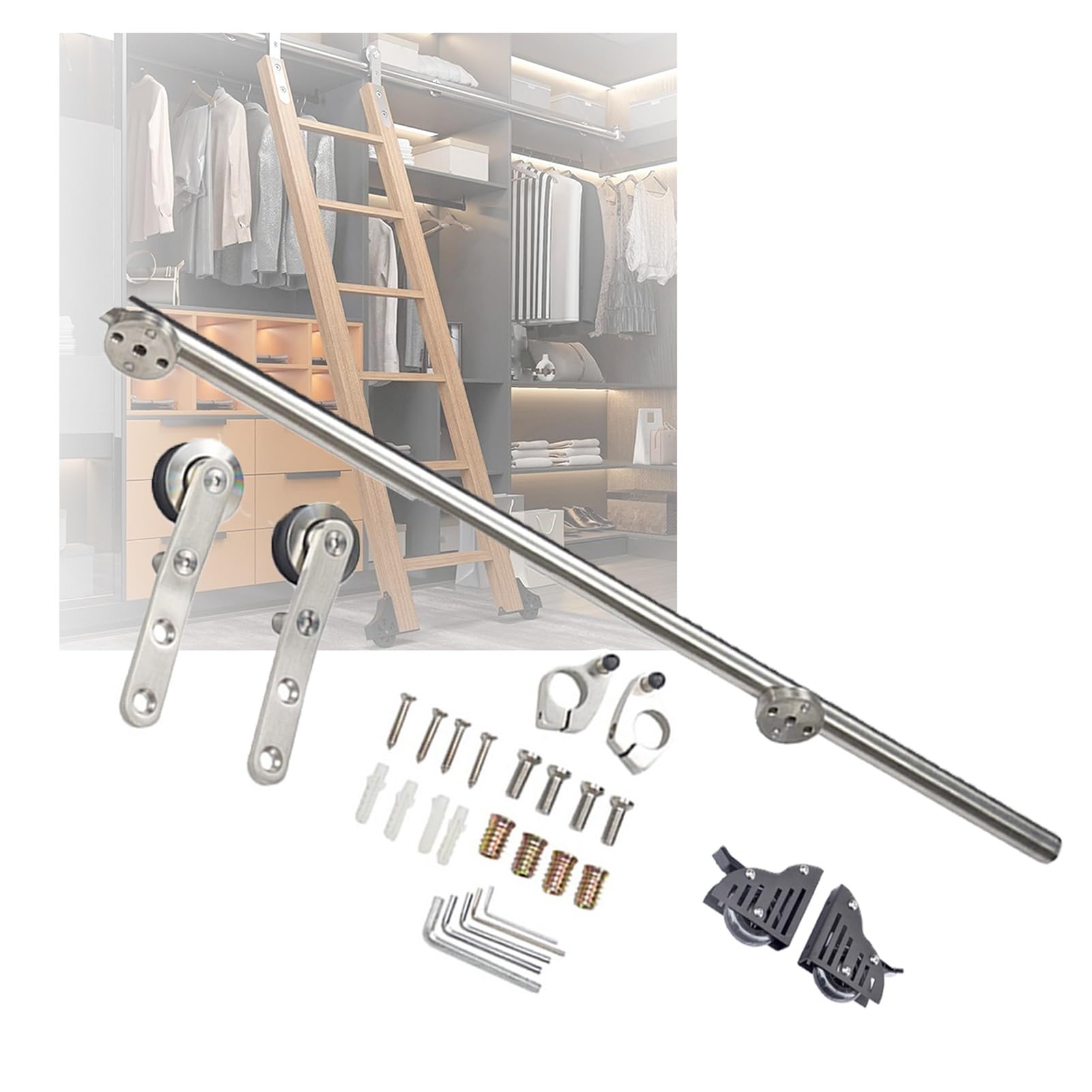 LWJSOCP Rolling Ladder Hardware with Brake Wheel, for Secure Access in Attic Closet Studio Storage