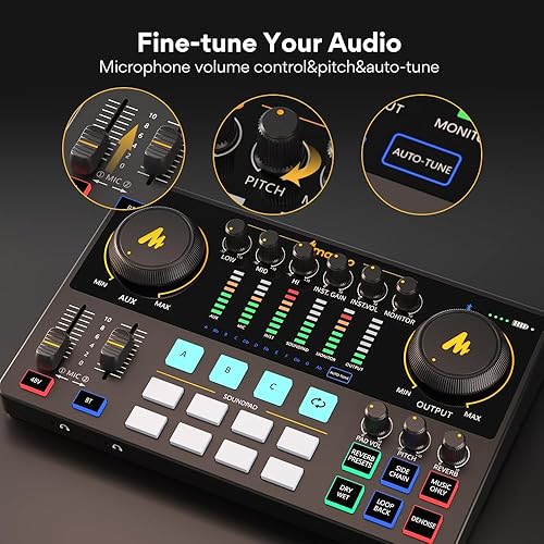 Miniatura 7 de MAONO MaonoCaster - Interfaz de audio, mezclador de podcast de 10 canales con preamplificador Pro, alimentación fantasma de 48 V, Bluetooth, 11