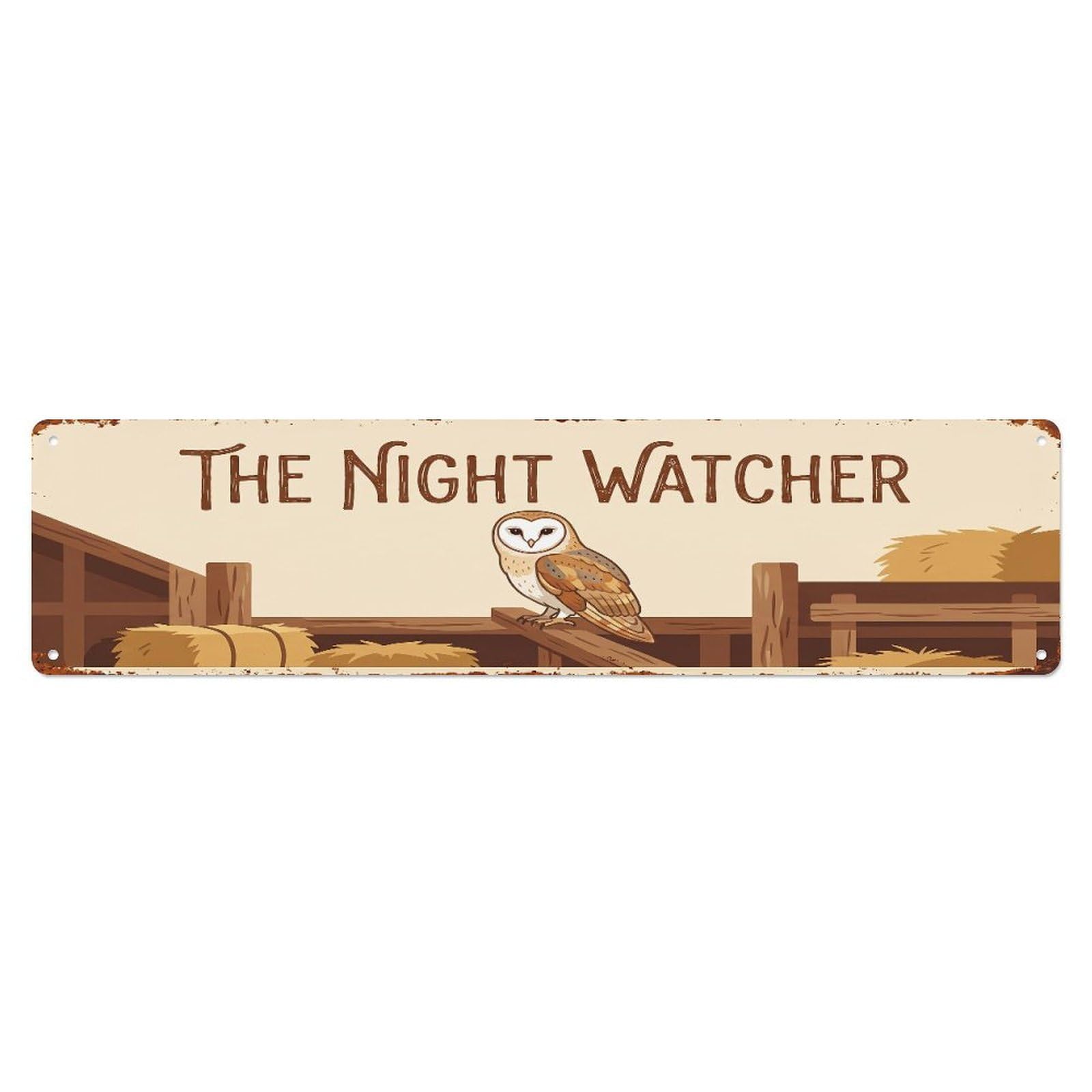 Metal Tin Sign Vintage Barn Owl Farm Scene THE NIGHT WATCHER