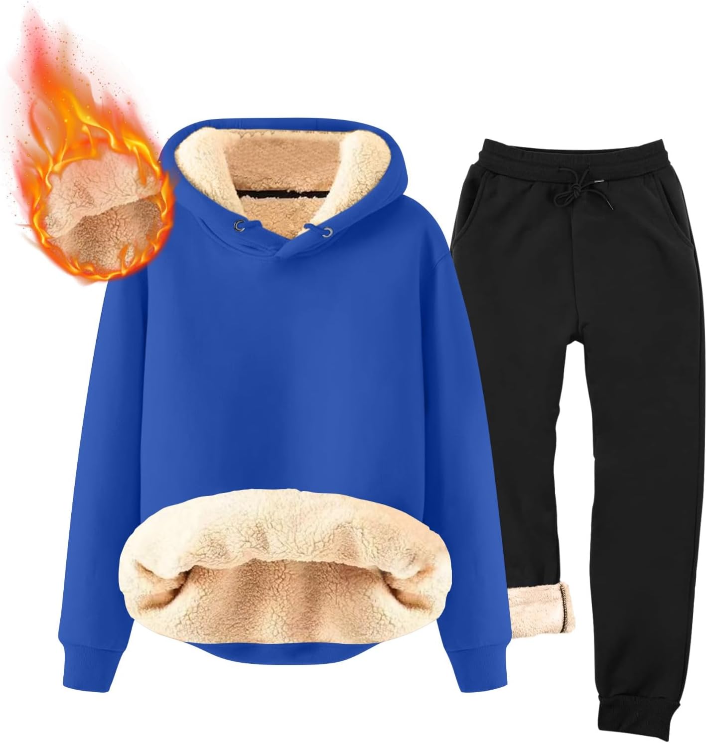 WENKOMG1 Men's Sweatsuit 2 Piece Set Fleece Lined Hoodie Sweatshirt and Fall Winter Athletic Workout Suit, M-4XL