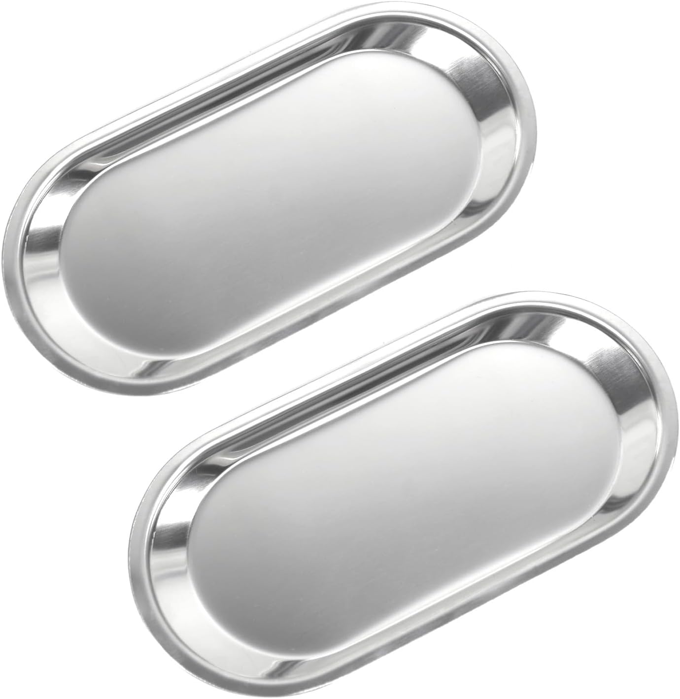 Silver Tray 2 Pack Stainless Steel Decorative Tray 7 in Vanity Tray Jewelry Dish Tea Fruit Cosmetics Clutter Storage Dish Plate Bathroom Kitchen Table Serving Platter,Oval,Silver