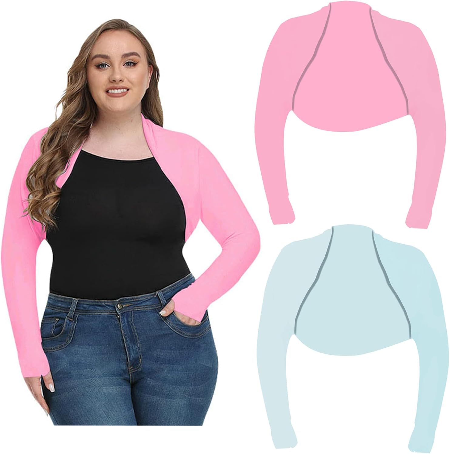 Qianmome 2 Pieces Womens Plus Size Advanced Cooling Shawl Arm Sleeves Sun Protection Breathable Anti-UV Outdoor Cooler Shrug