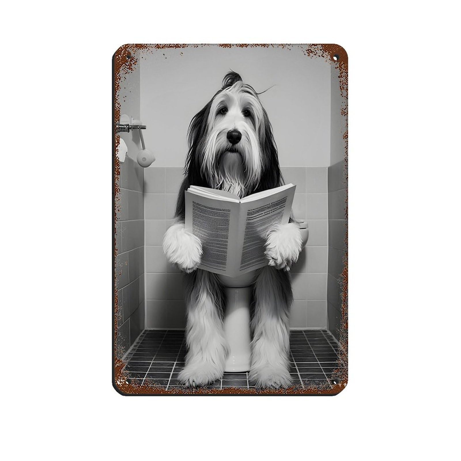 Lxwnze 20L X 30W Cm Bearded Collie, Funny Bathroom Decor Tin Sign Vintage Metal Pub Club Cafe Bar Home Wall Art Decoration Poster Retro 8X12inch(20X30cm)