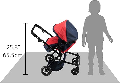 Miniatura 7 de HUSHLILY My First Baby Doll - Cochecito doble plegable en rojo y azul marino para niños pequeños y niños con asiento convertible, ruedas giratorias,