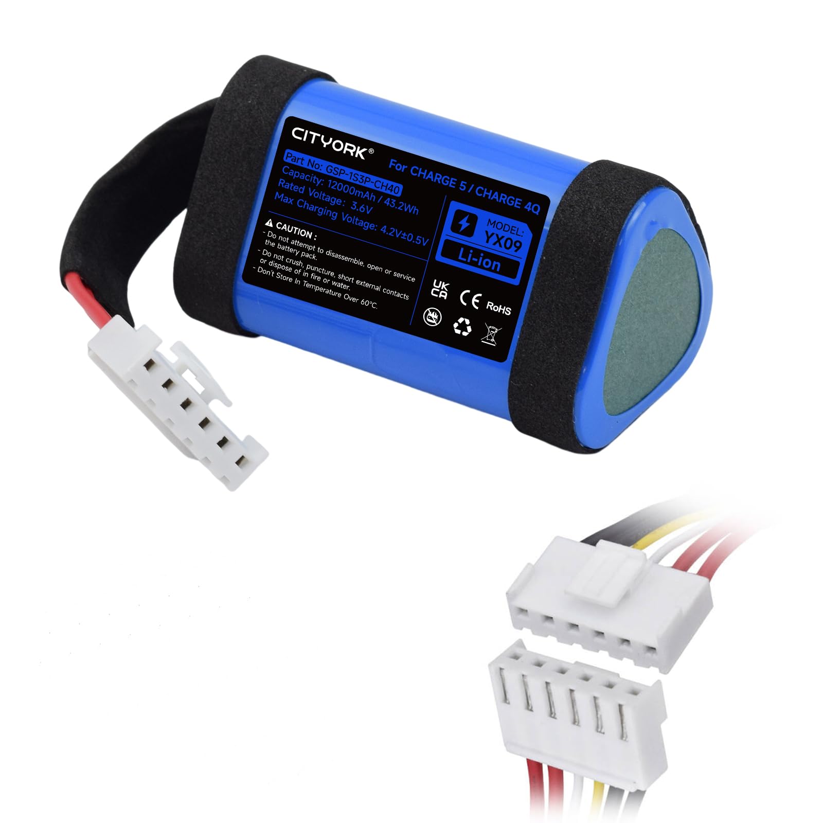 CITYORK Batterie de rechange Li-ion 3,6 V 12000 mAh pour JBL Charge 5/Charge 4Q GSP-1S3P-CH40, GSP-1S3P-CH4A (non compatible avec Charge 4)