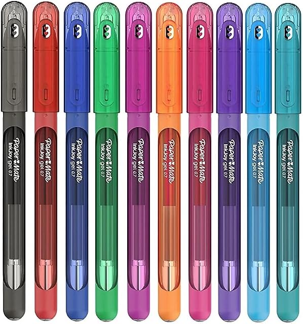 Newell Brands 10x Paper Mate InkJoy Capped Gel Ink Pens Assorted Colours 0.7mm Medium Point Nib Tip Adult Colouring Set (Multicolor)