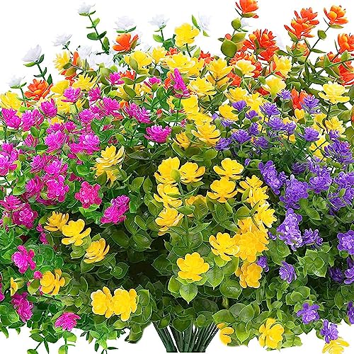 Xbsduih 20 Paquetes de Flores Artificiales, Plantas, Arbustos para Interiores y Exteriores, JardíN de Casa, Patio, Maceta Colgante