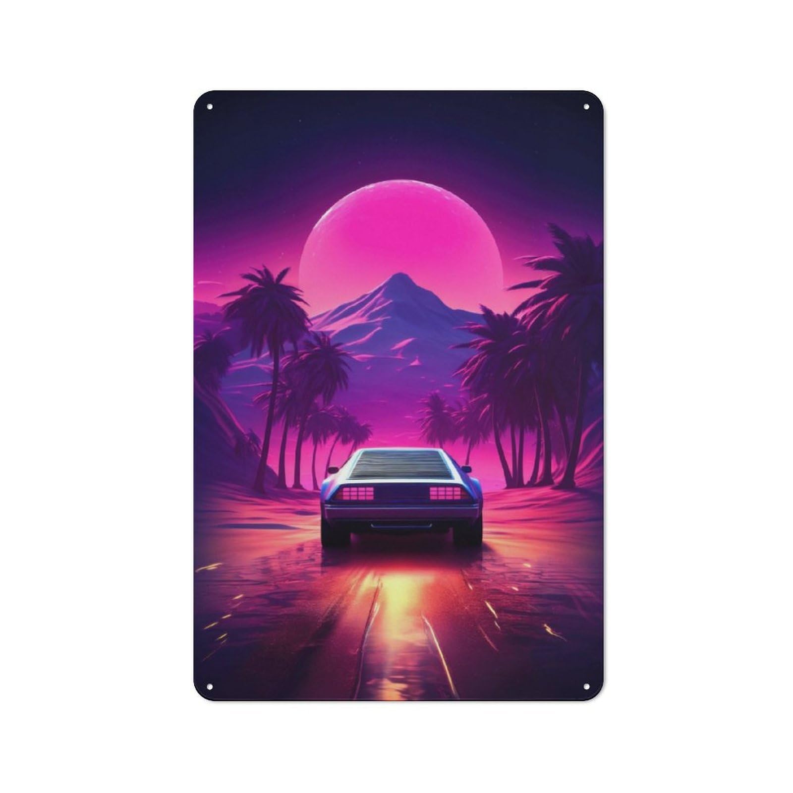 Junmoney Synthwave Car Printed Metal Sign 30X20cm For Pub Or Café, With Clear Industrial Wall Decor Character