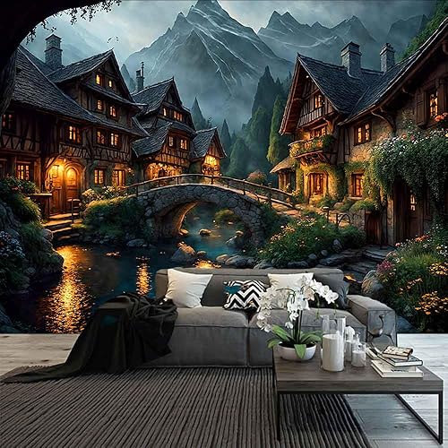 Miniatura 8 de Aidatain Tapiz de paisaje del mundo de cuento de hadas, tapiz grande de 90 pulgadas de largo x 84 pulgadas de ancho, tela de franela para colgar en