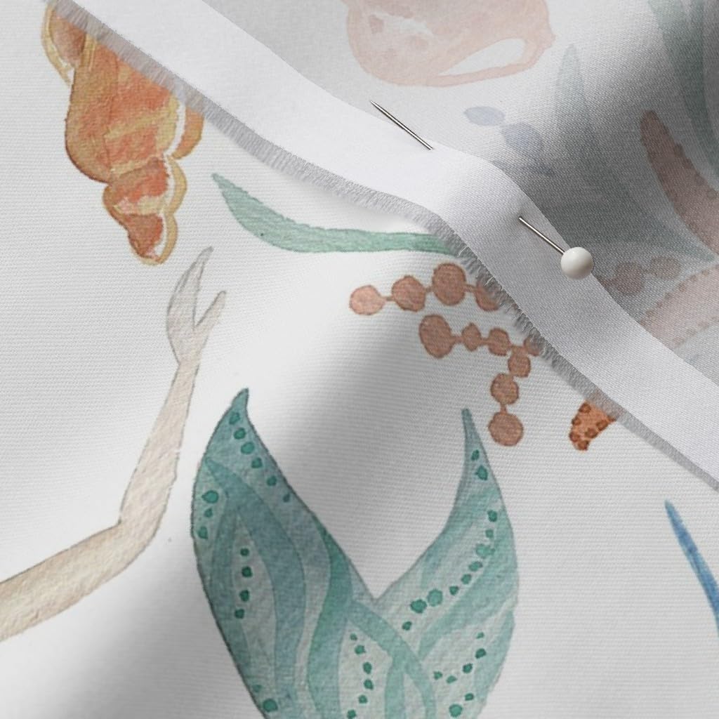 Spoonflower Fabric - Sweet Mermaids Whimsical Watercolor Fantasy Creatures Mermaid Ocean Printed on Organic Cotton Sateen Fabric by The Yard - Sewing Quilting Apparel Home Decor