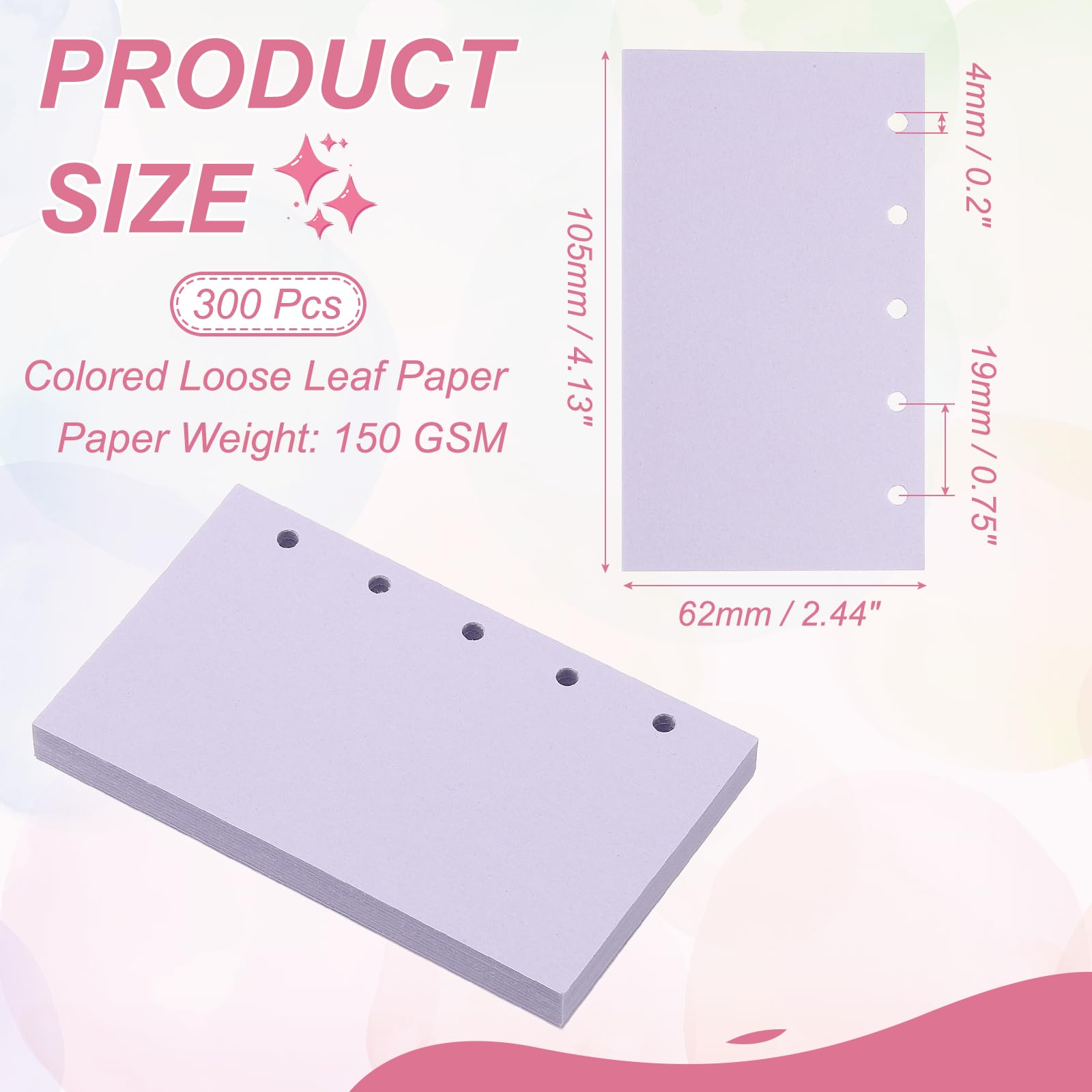 PATIKIL Colored Loose Leaf Paper, 4.1" x 2.5"(A8) 300 Sheets 5 Holes Punched 150GSM Blank Binder Refill Paper Supplies for Office Note Taking Teacher Planner Journal Notebook, Purple - Image 2