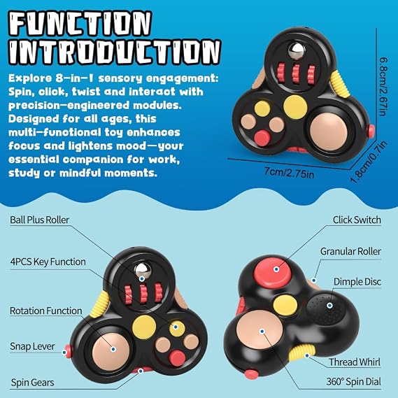 5PCS Fidget Toys Bluk, Fidget Slider Ring Figette Cube Pad Finger Bike Chain Keyboard for Stocking Stuffers Stress Anxiety for Adult