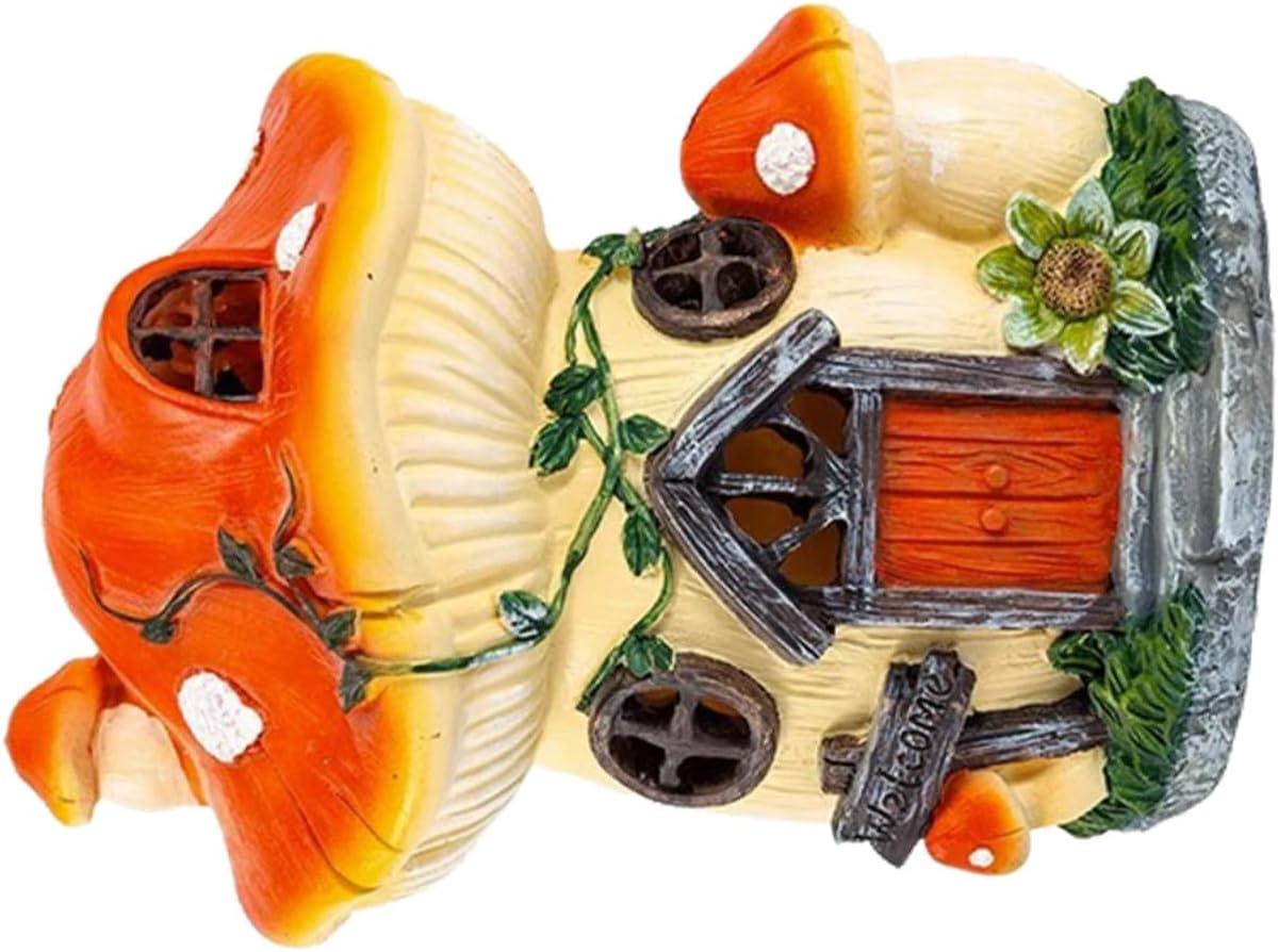 Resin Mushroom House Solar Lamp Warm Light Decorative Outdoor Figurine for Garden Patio Lawn and Courtyard Decor Weatherproof and