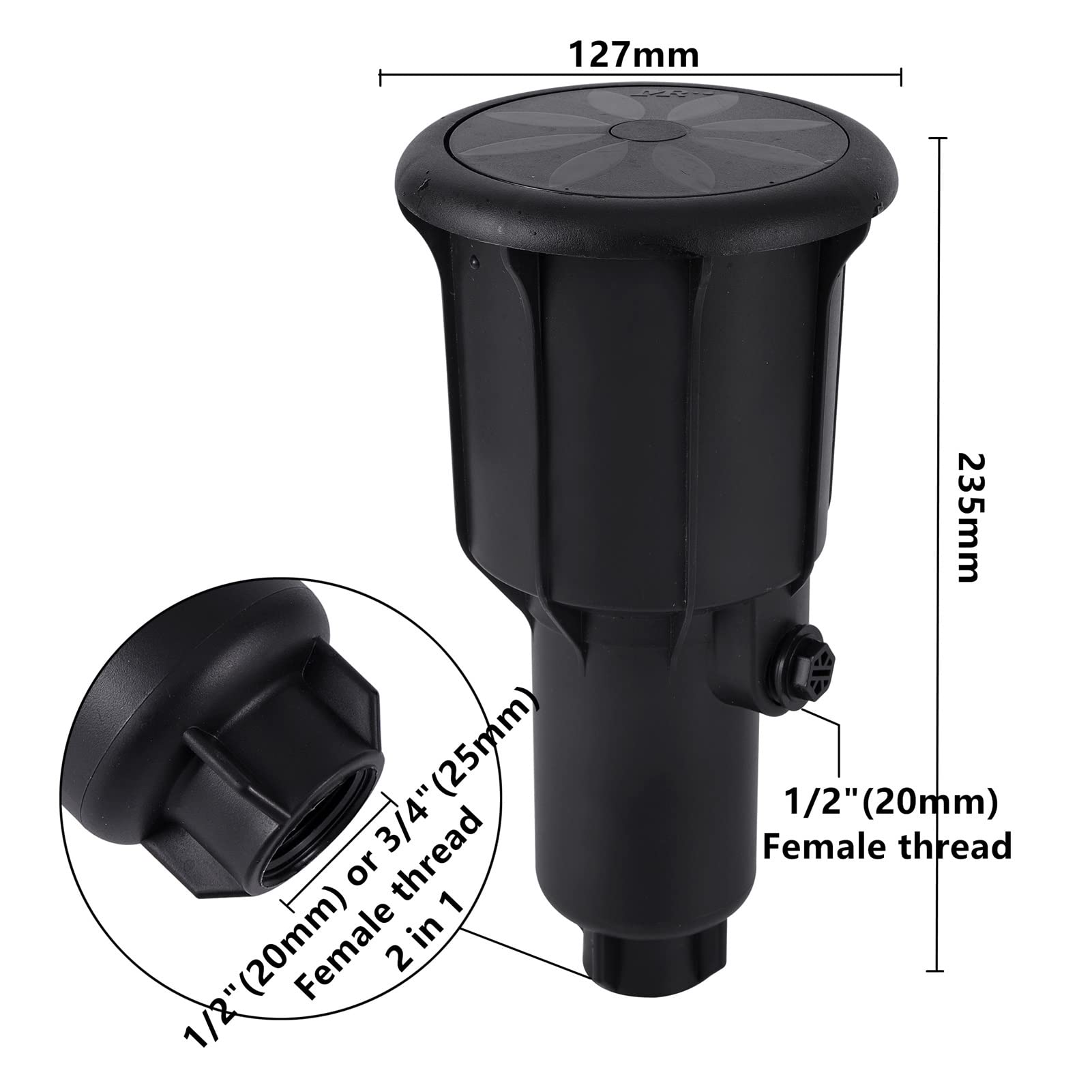Accessori per sistema di irrigazione a goccia da giardino Pressione dell'acqua 360 gradi Irrigazione Pop-up Testa a spruzzo Spruzzatore 1/2 "3/4" Irrigatore integrato prato