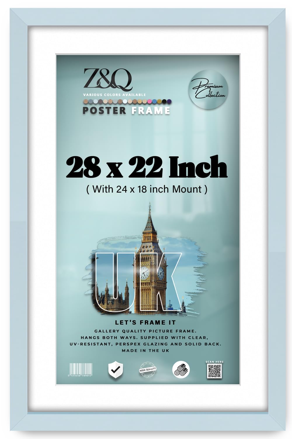Z&Q - Premium MDF Wood Finish 28 x 22 Inch Poster Frame with 60.96 x 45.72 cm White Mount Ideal for Portraits, Art & Wall Décor (71.12 x 55.88 cm) Frame [ Light Grey ]