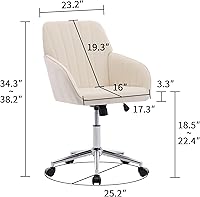 Vista 2 de Velvet Adjustable Office Chair with Swivel Wheels, Ergonomic Executive Chair for Bedroom, Study and Dressing Table, Comfortable for Long Sitting