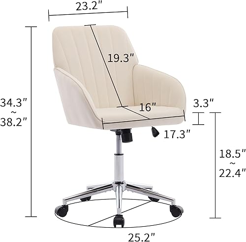 Miniatura 2 de Velvet Adjustable Office Chair with Swivel Wheels, Ergonomic Executive Chair for Bedroom, Study and Dressing Table, Comfortable for Long Sitting