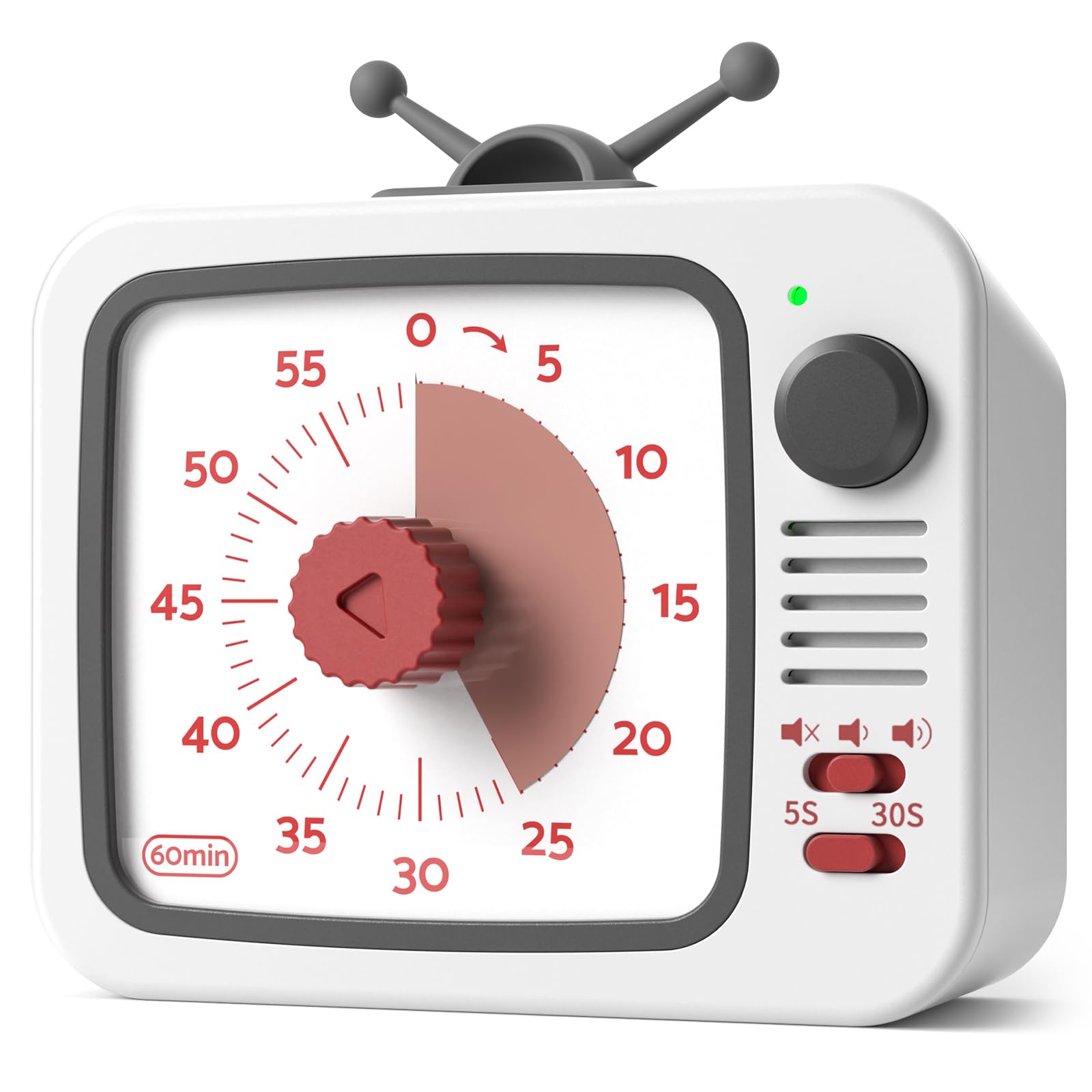 LIORQUE Visueller Timer Kinder mit Pausenfunktion 60 Min. Countdown Timer | Visual Timer für Kinder und Erwachsene Leiser Kurzzeitmesser für Schule Büro Küche Batterien inkl.