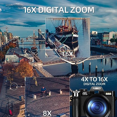 Digital Camera,NBD 4K 48MP Autofocus Vlogging Camera with 16X Digital Zoom,3.0 Inch 180 Degree Rotation Flip Screen, Wide Angle & Macro Lens,32G Memory Card,Cameras for Photography for Beginners - Image 6