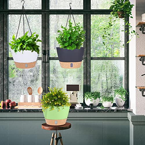 Chinglak 2Pcs 10Inch Hanging Planters For Plants Indoor Outdoor, Plant Flower Pot With Visible Water Level Tray Drainage Hole, Self Watering Planters Come With 2 Hooks Garden Home #TOP1