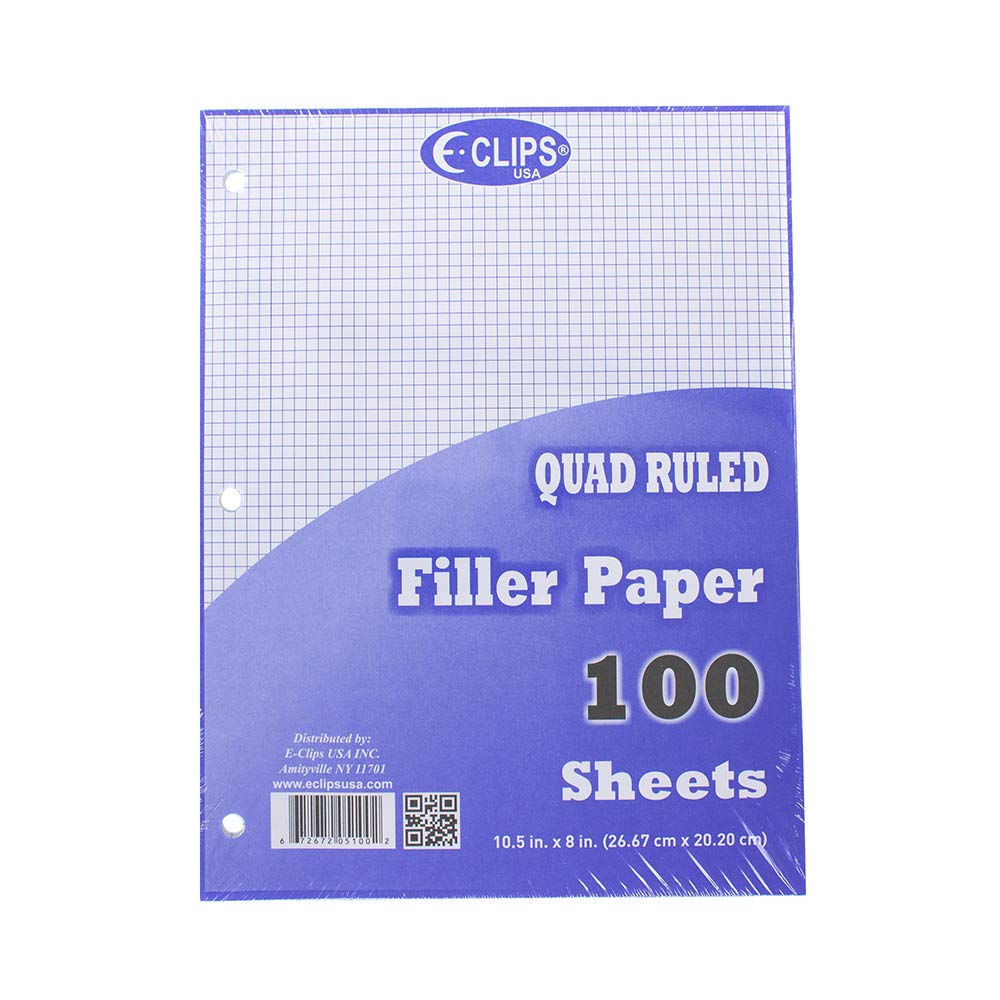 Craft County Loose Leaf Quad Ruled Filler Paper with 3-Hole Punch – Office and Writing Supplies – 100 Sheets (1 Pack)
