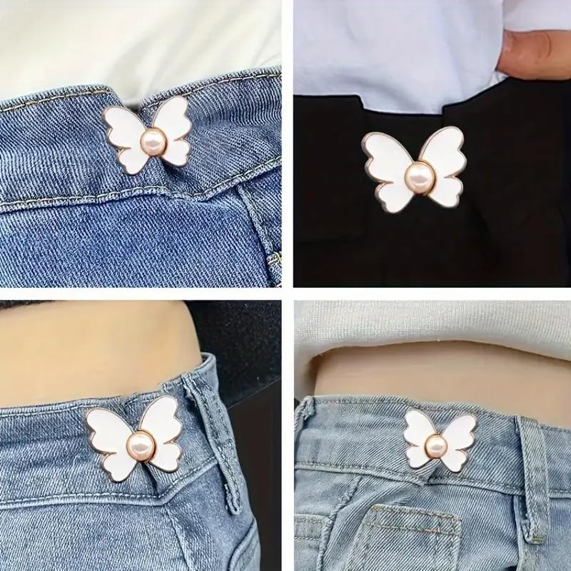 ZURATO Adjustable Buttons for Loose Jeans Pant Tightener Clip, Detachable Waist Buckles for Loose Jeans for Women, No Sew and No Tools Detachable Decorative Waist Buckle (Off-White, Pack of 2) 3