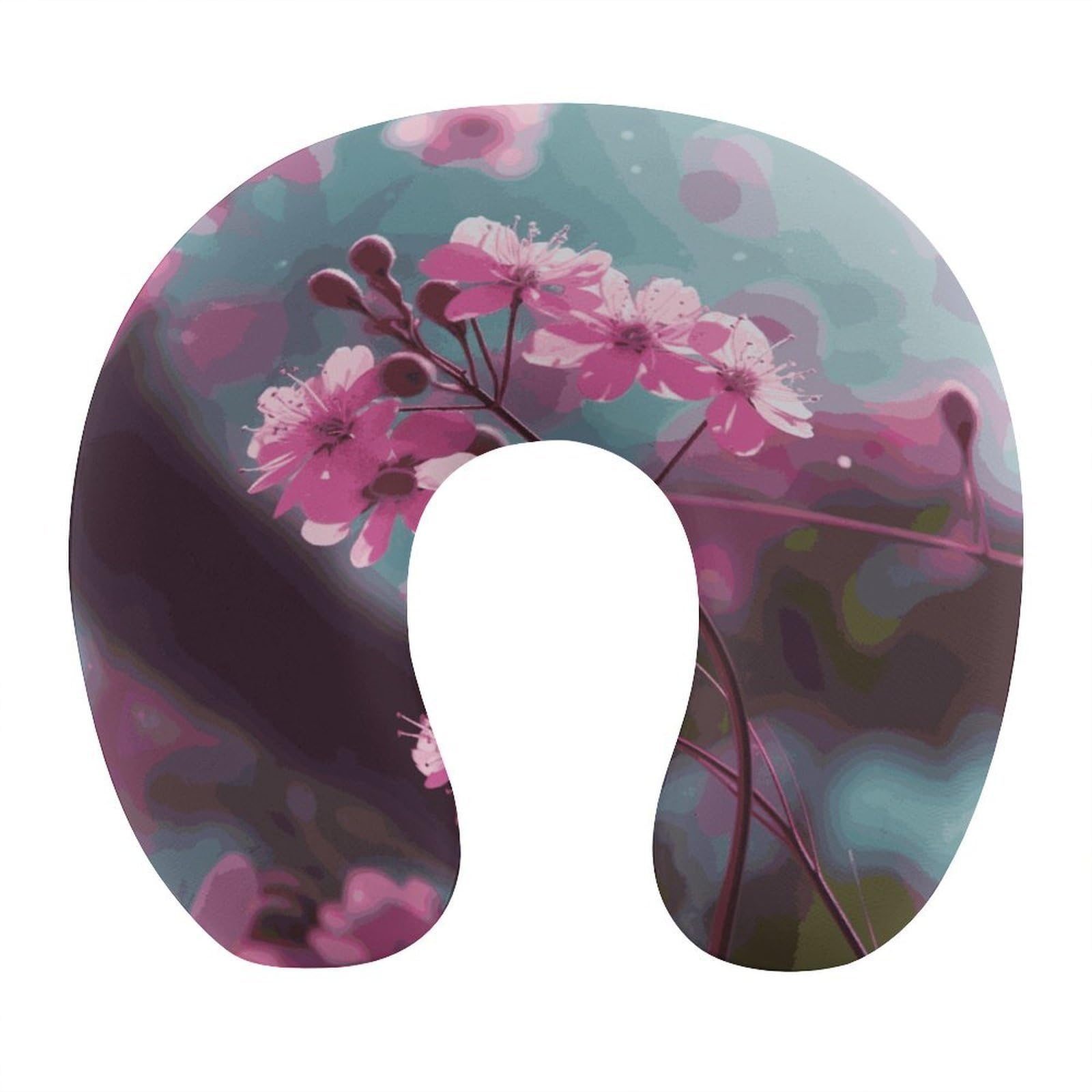Cuscino a forma di U con piccoli fiori rosa, cuscino in memory foam, fornisce supporto per il collo, cuscino da viaggio, adatto per aerei, auto, case e uffici.