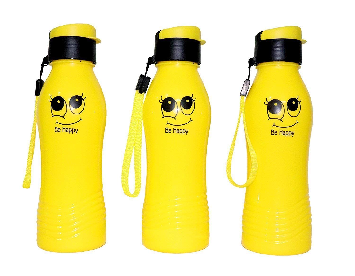 Art Bundle Designer Smiley Bottle Cartoon Animated Printed Water Bottles Sippers for School Going Kids Sport Persons Use for Drinking Milk Coffee Birthday Return Gifts (Pack of 3)