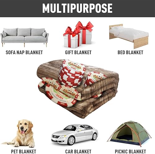 Miniatura 6 de SXCHEN Vegas Casino Chips - Manta para sofá de 60 x 80 pulgadas, 100 mantas peludas de Super Poker Chip Dollar 100 mantas de grano de madera de felpa