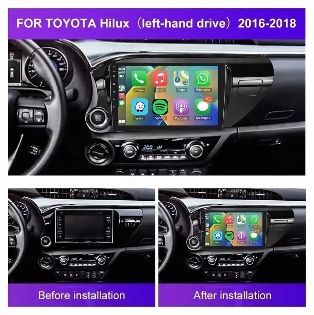 Multimedia Radio dla Toyota Hilux 2015-2023 Android 15 9 Inch Touch Screen Wireless Carplay Android Auto Wifi For, 8 Core 8G+256G
