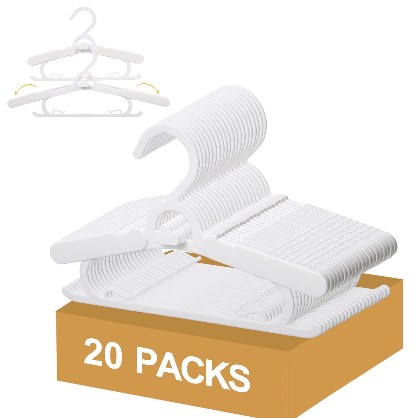 Baby-Kleiderbügel, rutschfeste und ausziehbare Wäsche-Kleiderbügel für Babykleidung, 20 Stück, 27,9–38,1 cm, verstellbar, Kunststoff, für Mädchen, Jungen, Kleinkinder, Kinder (weiß)