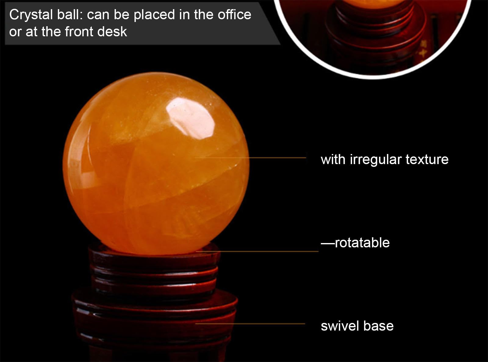 VIDECOR Cristallo di Pietra Solare, Sfera di Cristallo con Supporto Stregoneria, Gemme di Buona Fortuna, Statua Sferica, Cristallo di Quarzo, Decorazione per La Meditazione,3.54in