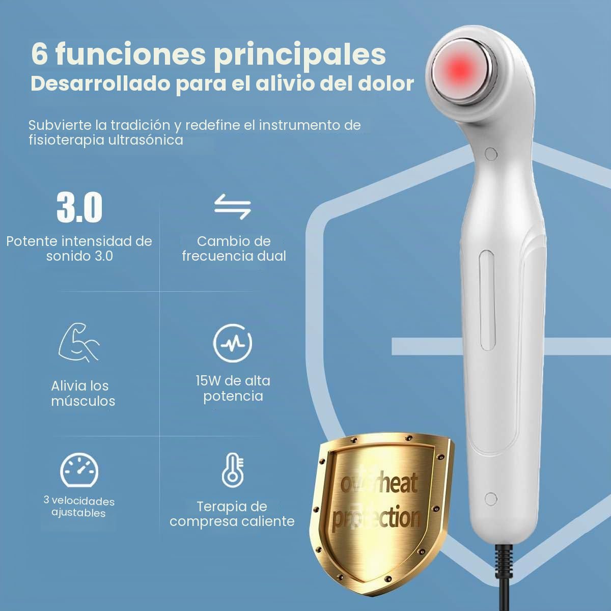 15W Equipo De Fisioterapia por Ultrasonido con 3 Velocidades Ajustables