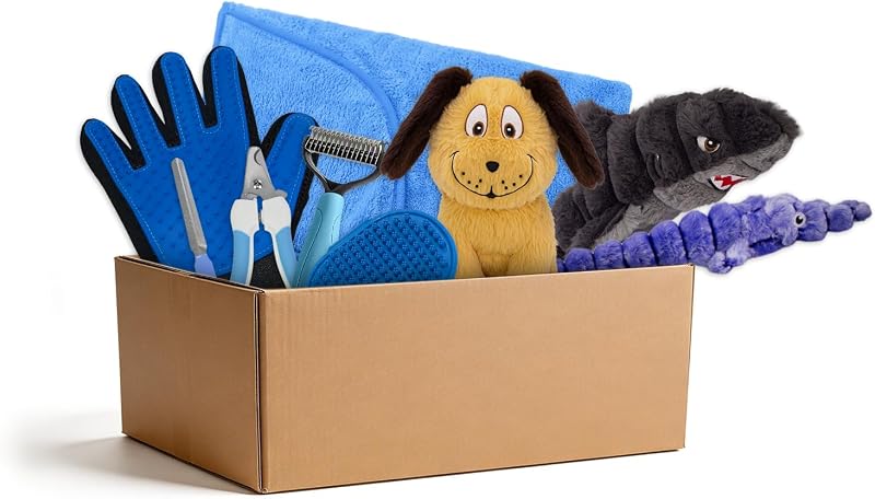 Starter Kit for Small Medium Dogs, Pet Daily Essentials, Squeaky Dog Toys | Pet Daily Care Set, Interactive Toys to Keep Them Busy, Dog Basket Gift for Small Medium Large Puppies, Indoor Outdoor Play