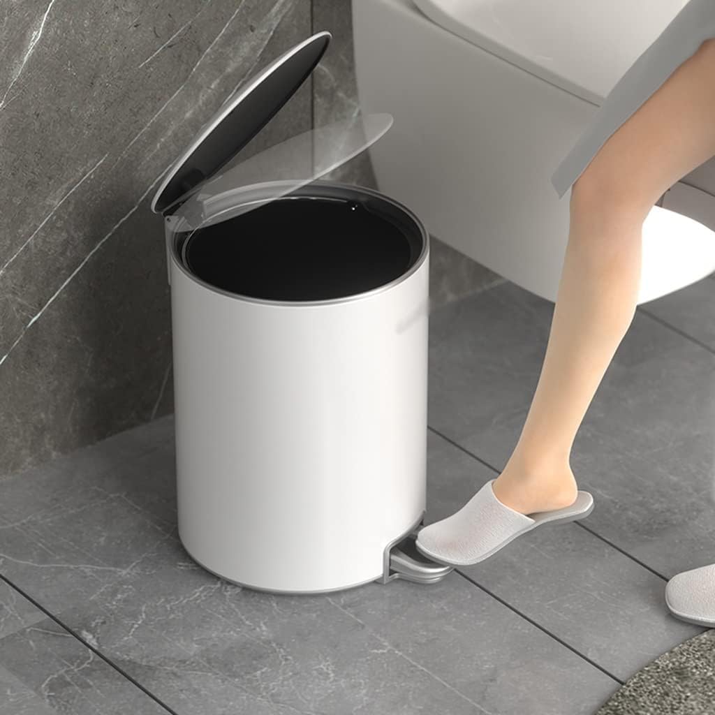 Papelera Bote de basura con pedal de 3.17 galones con tapa Bote de basura redondo creativo de acero inoxidable Sala de estar Dormitorio Oficina Hogar Contenedor de basura con escalón Basurero Cocina