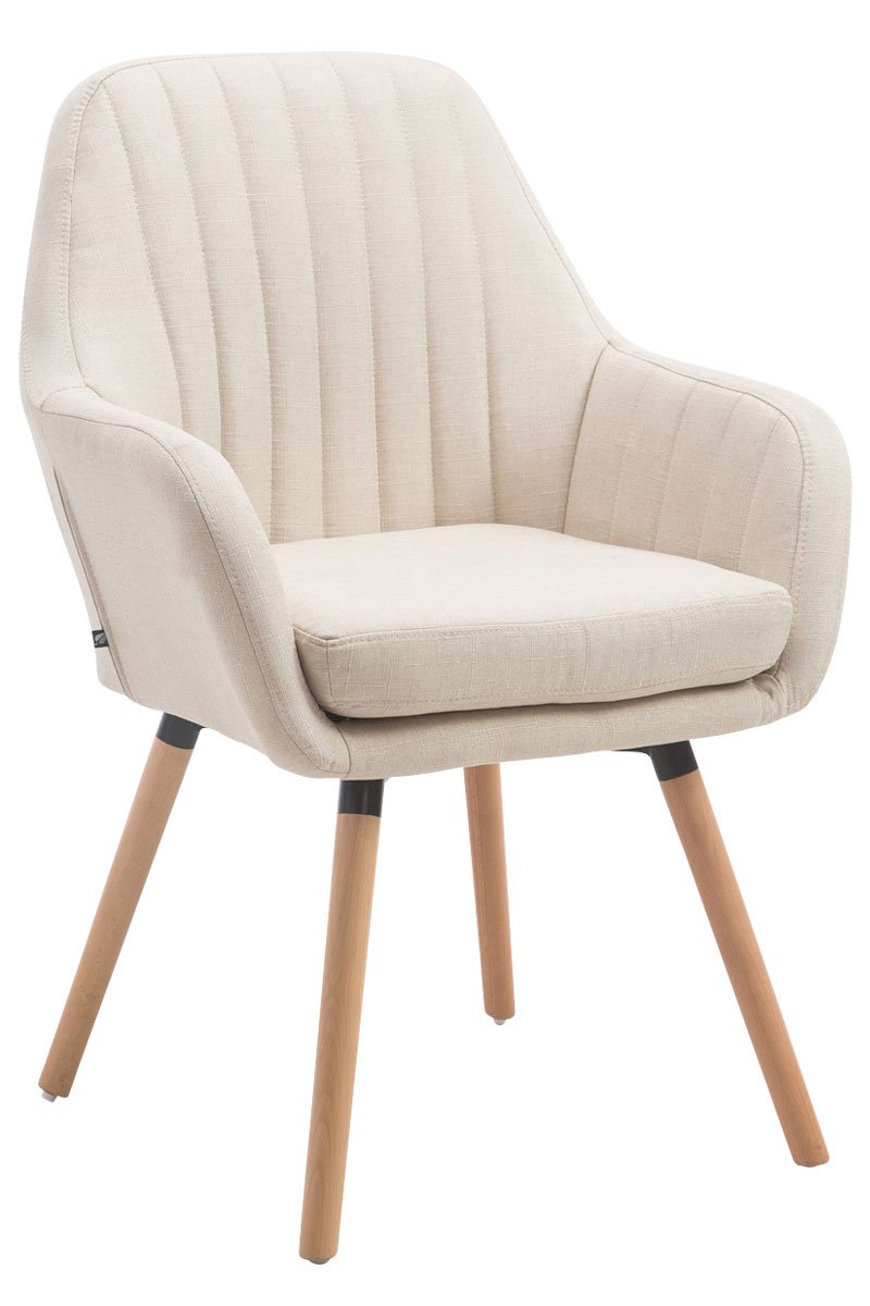 Silla de Visita Florian Tapizada en Tela, Butaca de Salón Nórdica, Silla Comedor Acolchada 53cm Altura Asiento Crema Natura