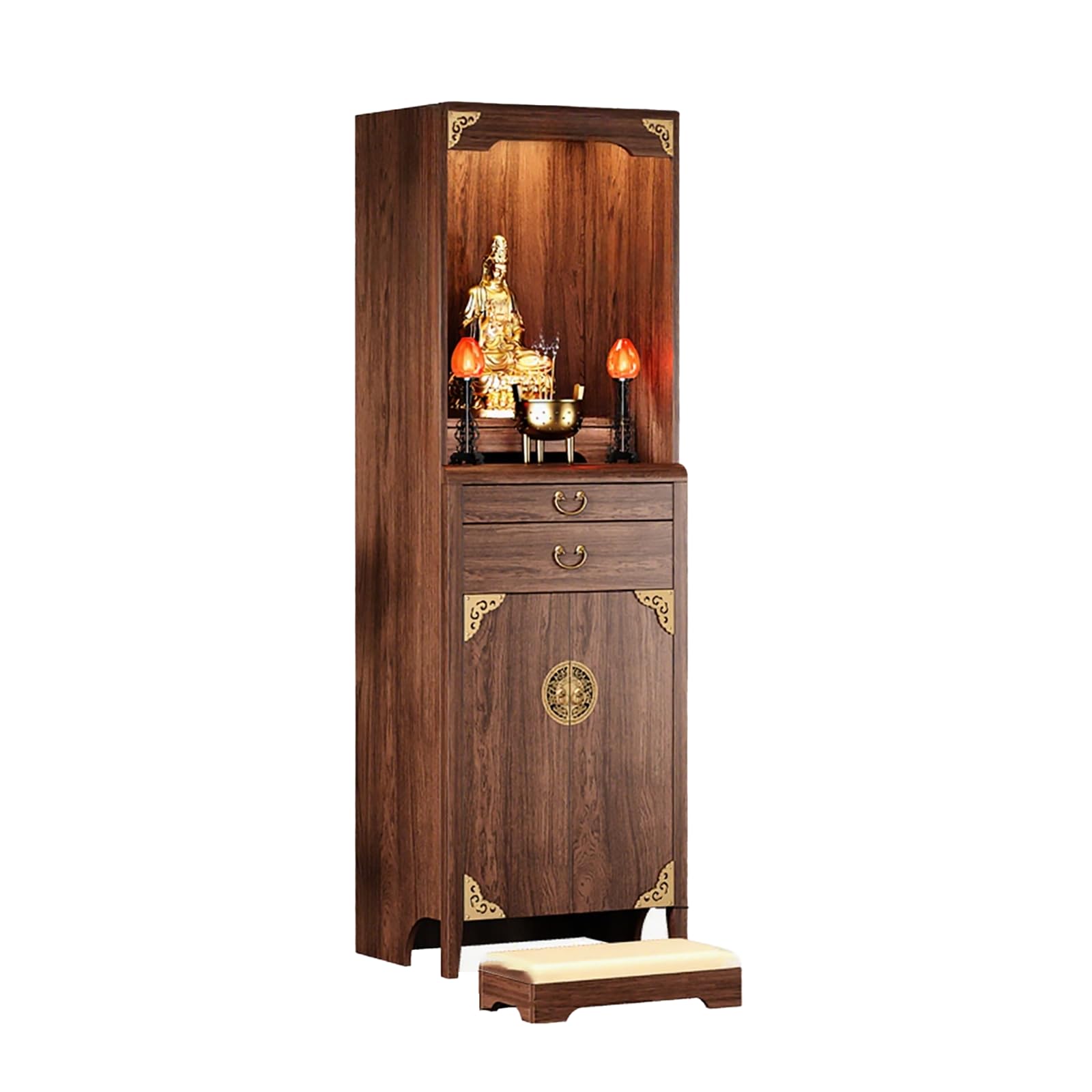 NHPJFDC Buddhist Altar Table with Storage, Chinese Style Solid Wood Buddha Shrine, Buddha Cabinet, Pooja Mandir for Home (Walnut, 23.6 * 17.7 * 74.2in)