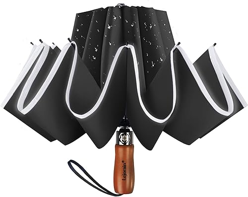 Lejorain Golf Large Inverted Umbrella - Black Big Windproof Heavy Duty Upside Down 46/50/54 Inch Compact Reverse Car Automatic Folding Reflective