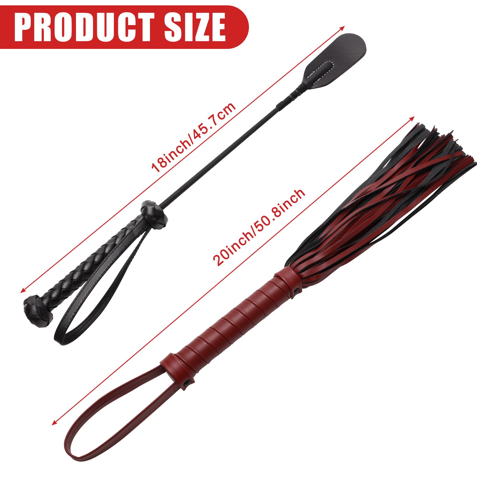 Coolrunner 2P Riding Crop for Horse Riding Crop 18 icnh+20inch Horse Whip with PU Leather Equestrianism Horse Crop Double Slapper Horse Whip Crops for Horses